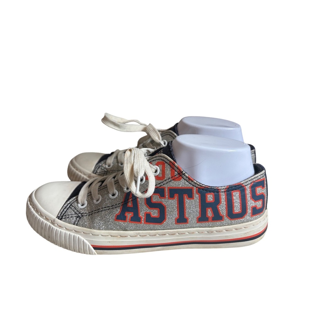 FOCO Houston Astros Silver Glitter Low Top Sneakers Womens Size 9 MLB Fan Gear